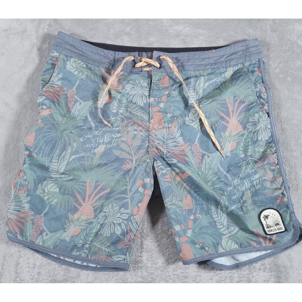Howler Bros Swim Shorts Mens 38‎ Green Floral Lined Drawstring Pockets Surf